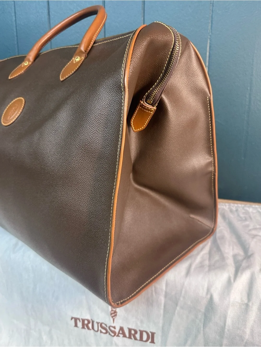 Vintage Brown Trussardi Collezione Crespo Boston Duffle Travel Bag Made In Italy